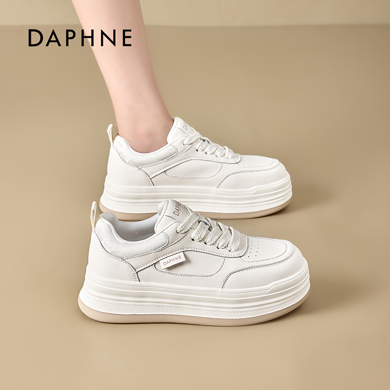 【粉丝专享福利】达芙妮牛皮真皮百搭圆头小白鞋ins鞋福利款耀眼