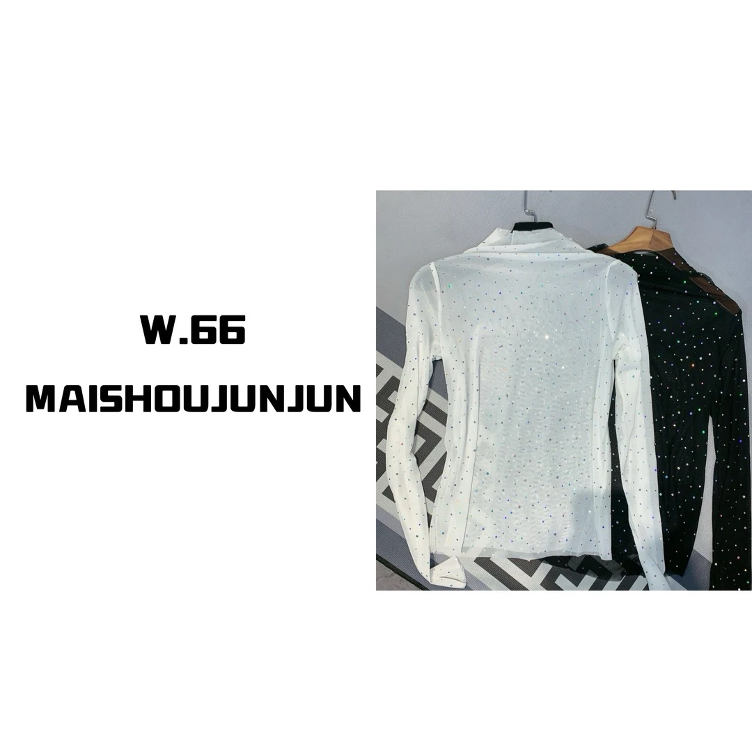 新款气质波点网衫时尚百搭秋冬修身长袖打底衫5006