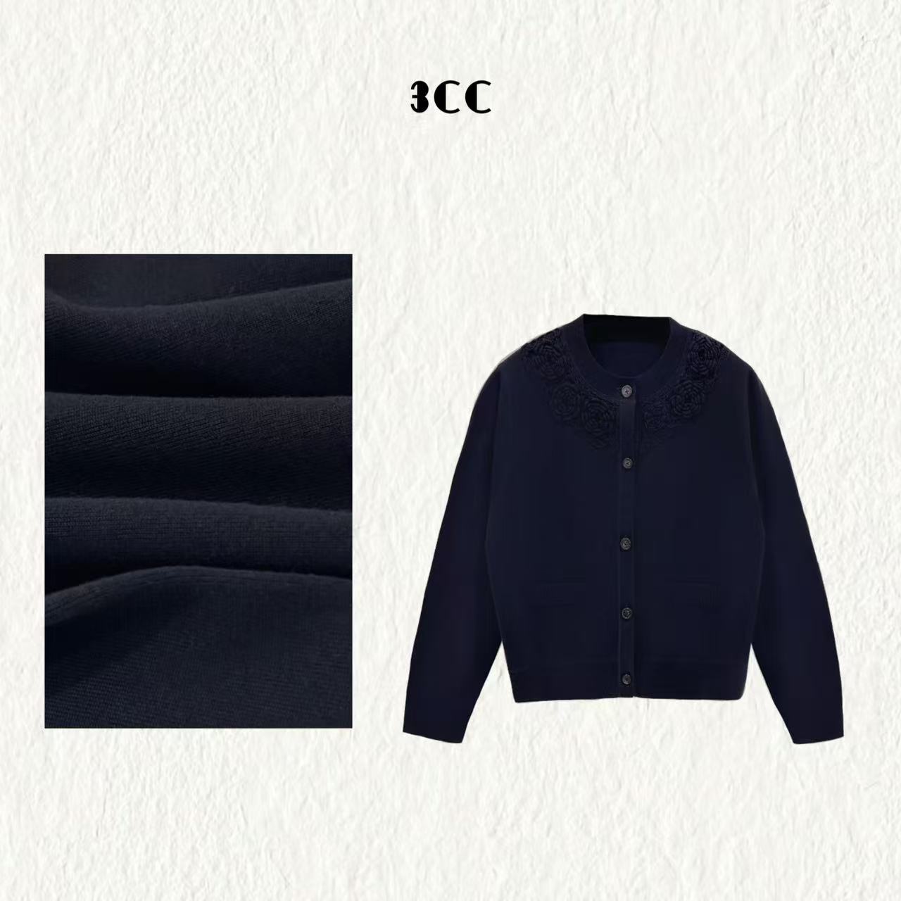 3CC【锦绣】设计感中式重工刺绣美丽诺羊毛针织衫新款长袖上衣8841