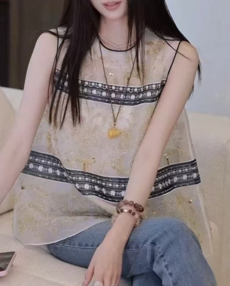 新中式刺绣串珠通勤马甲女夏季新款国风高级感2025B77566—玉祥