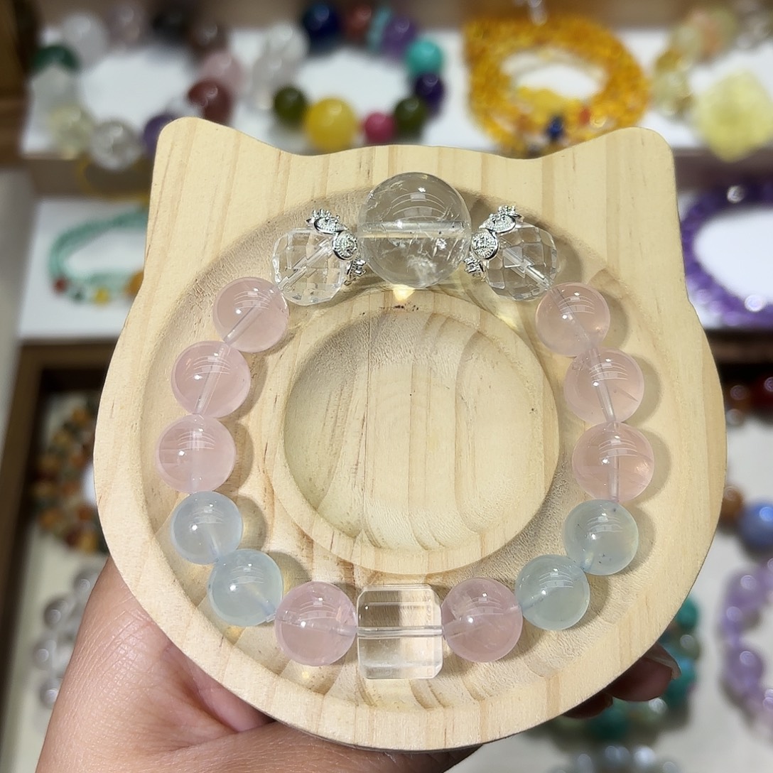 石英石粉水白水蓝水设计感手串