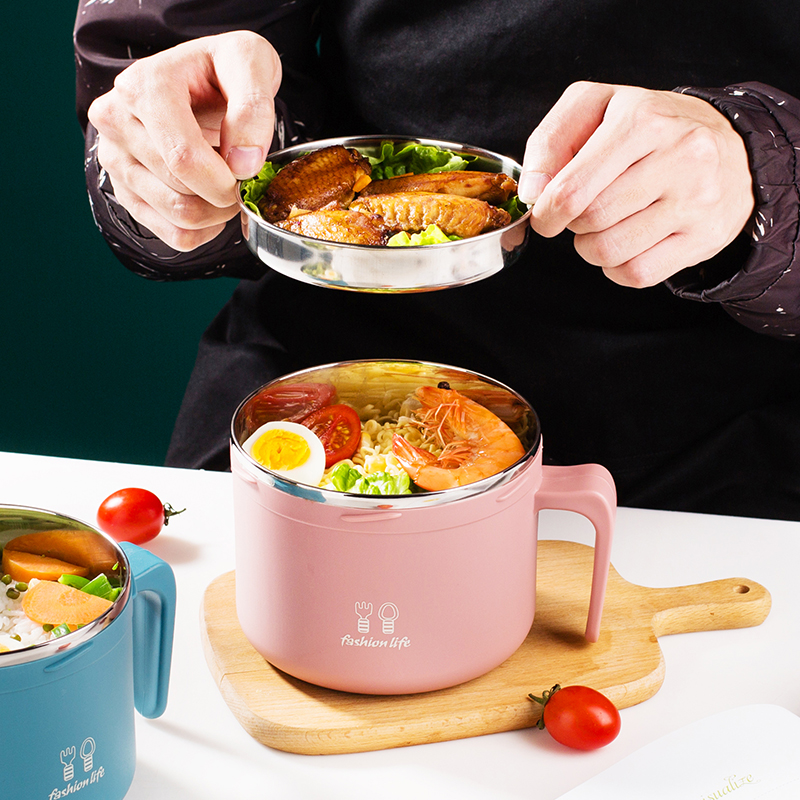 大容量方便面碗304不锈钢泡面碗学生宿舍带盖个人专用上班族饭盒
