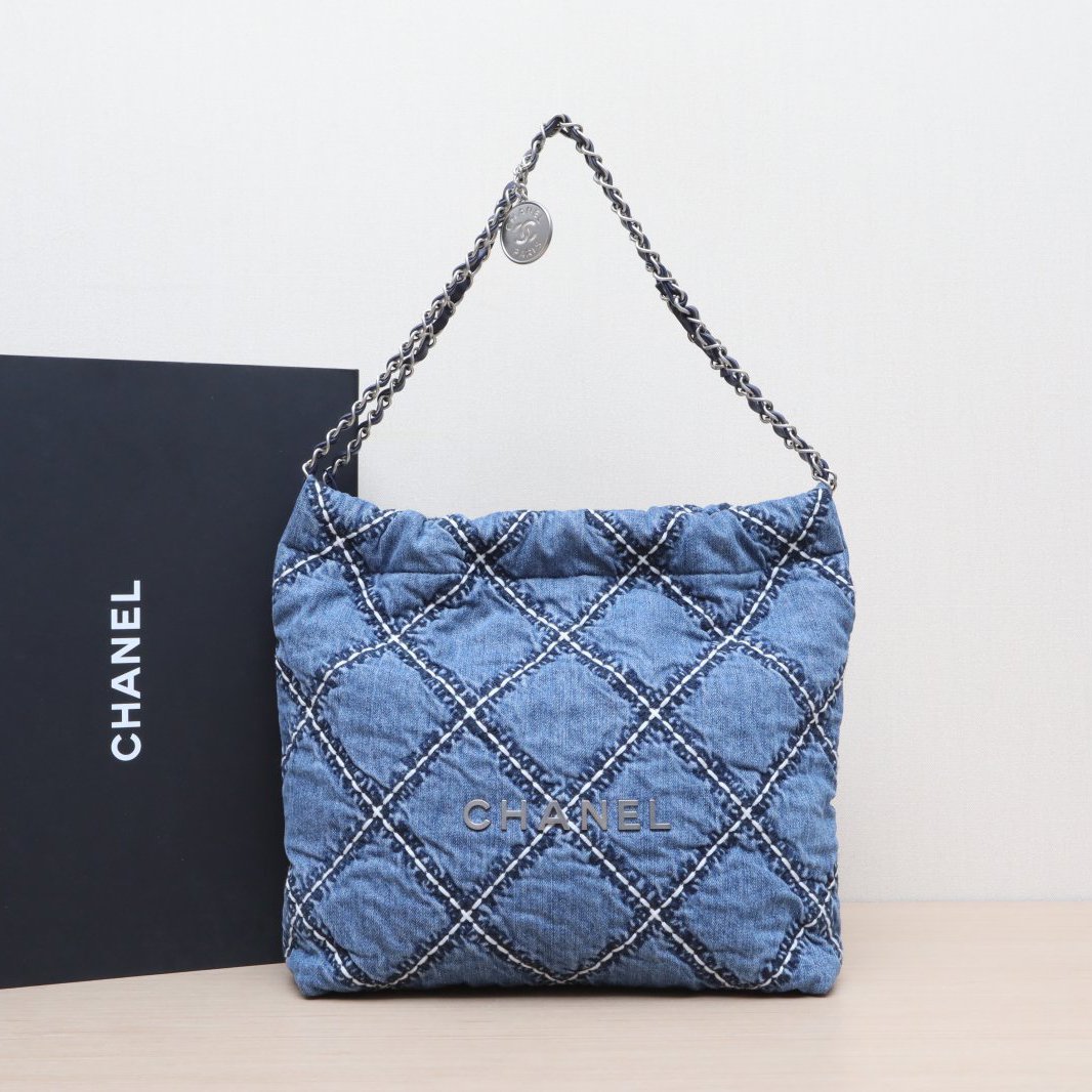 99新 Chanel/香奈儿 小花6欢 22Bag Tote托特包 小号 蓝色牛仔