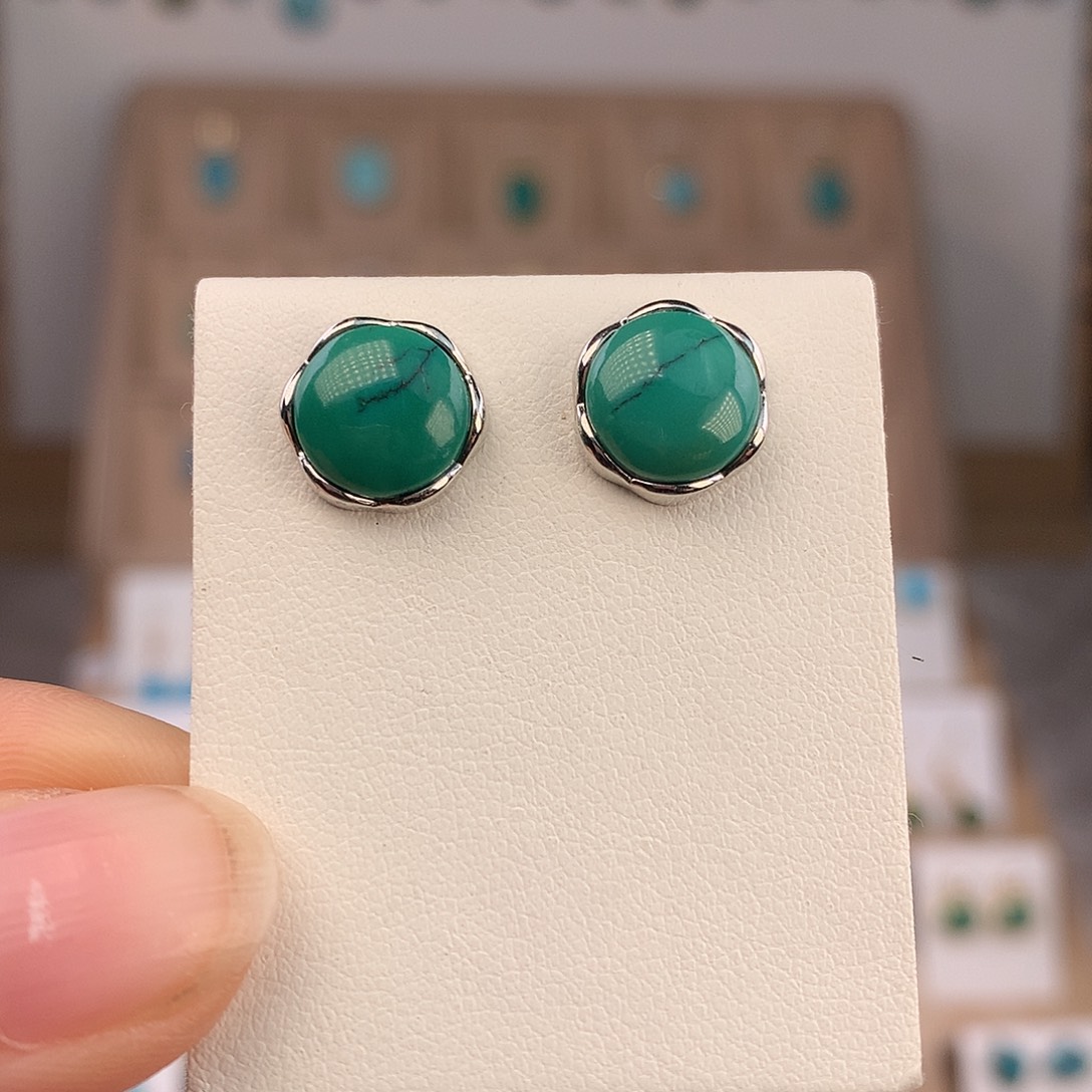 绿松石银S925镶嵌耳饰