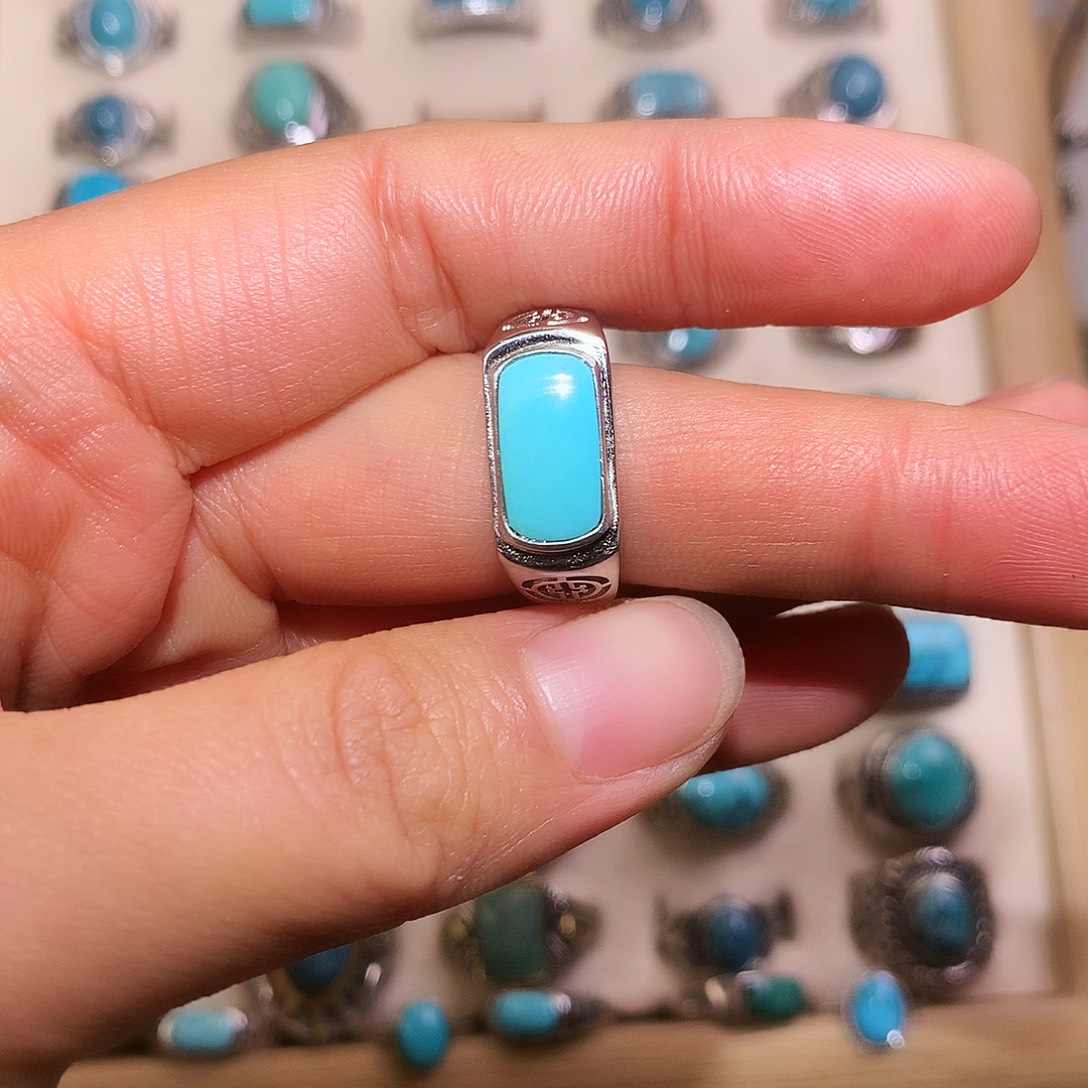 —***-绿松石银S925镶嵌戒指