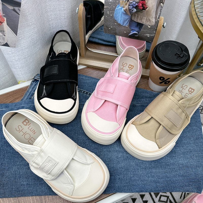 【魔术贴 3.5CM】芒果鞋女2025夏季薄款两穿帆布鞋小众复古厚底板鞋