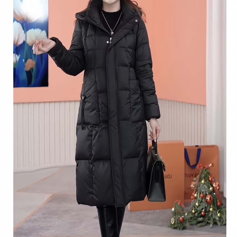 修身羽绒服中长款冬季2025黑金新款时尚显瘦连帽加厚鸭绒保暖外套