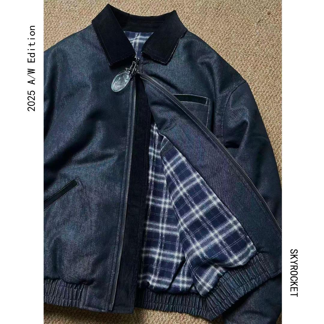 SKYROCKET扶摇【浴血黑帮】（美式休闲风水洗做旧丹宁拼接羽绒外套）