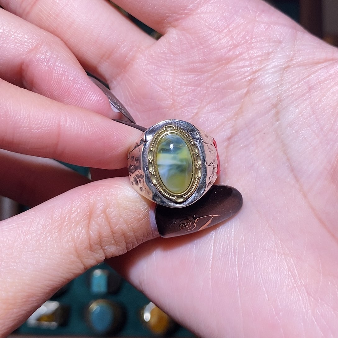 琥珀戒指银S925镶嵌N***y戒指