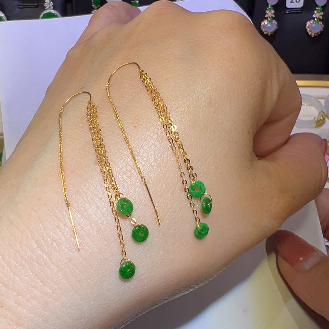 翡翠颈饰18K金镶嵌耳环