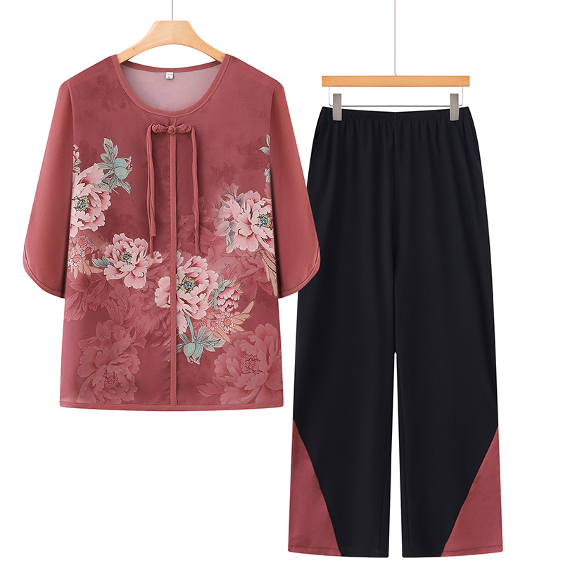 6930 妈妈装夏款中袖洋气套装两件套奶奶新中式气质宽松套装