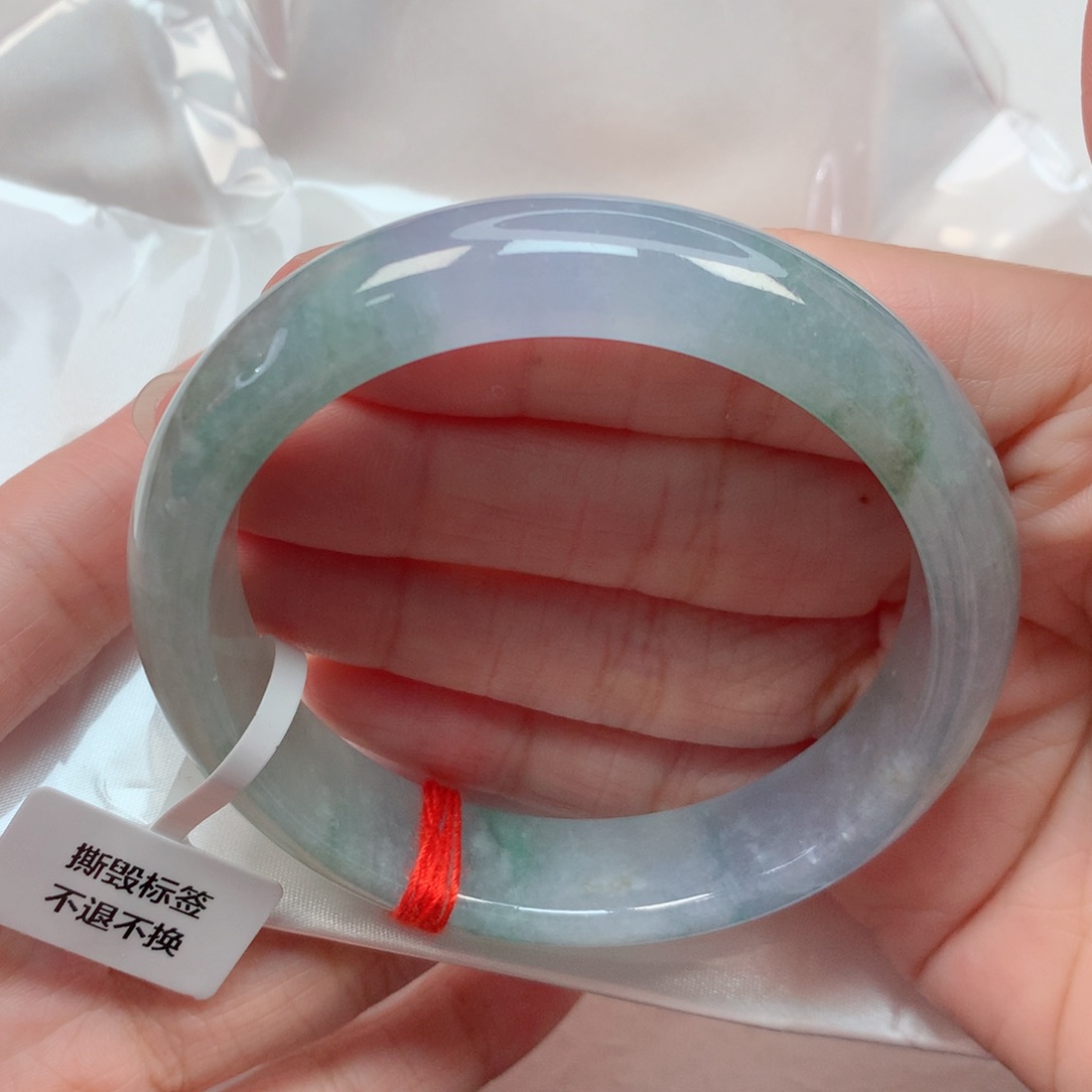 翡翠手镯未镶嵌58圈 冰蓝紫底飘花