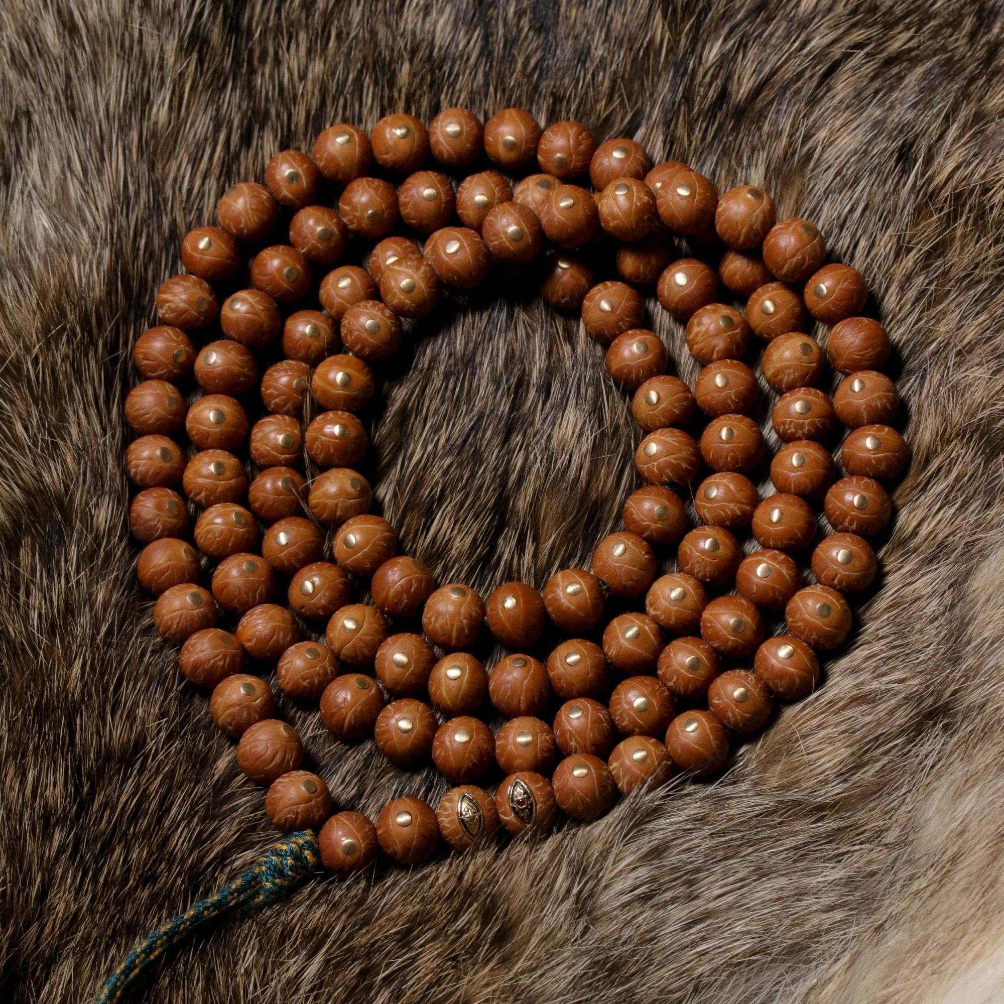 【新品·麟游】双金眼标·雕刻复刻尼泊尔小凤眼酸枣核铜钉镶嵌长串