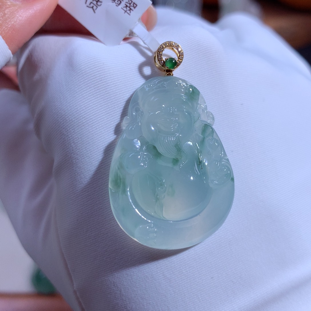 翡翠颈饰18K金镶嵌财财