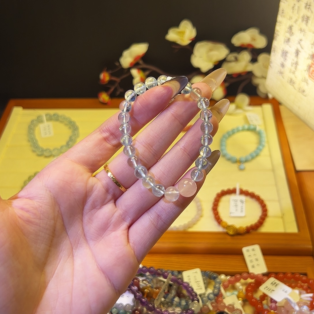 水晶手链银S925镶嵌T蓝8012