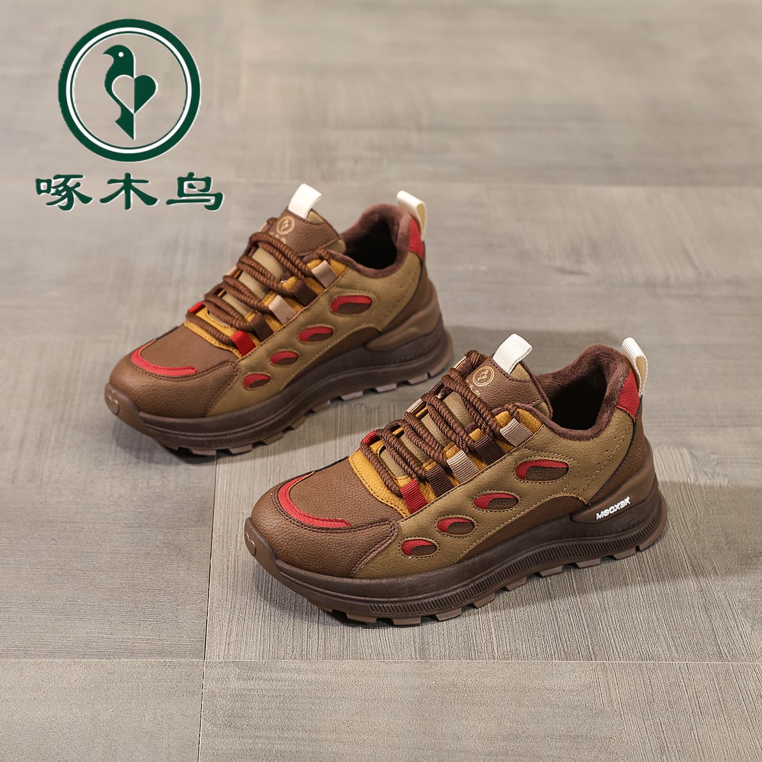 啄木鸟2025冬季老爹鞋透气运动休闲厚底百搭防滑复古休闲鞋