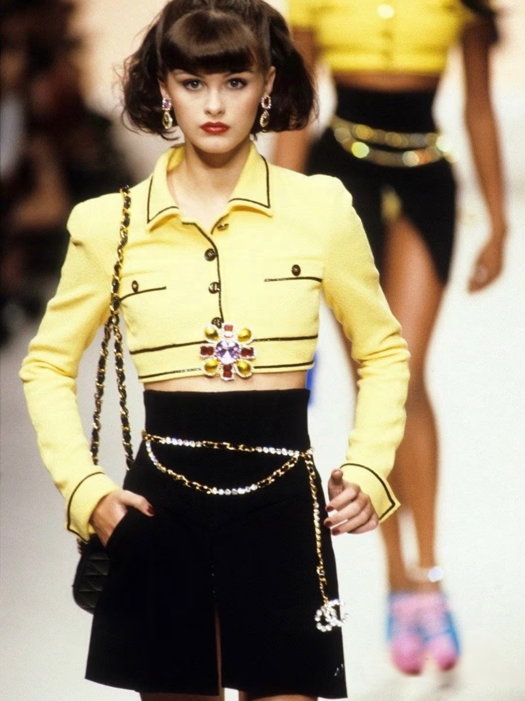 时光古着铺洋气vintage白色上衣显瘦小香风气质修身百搭短款套装