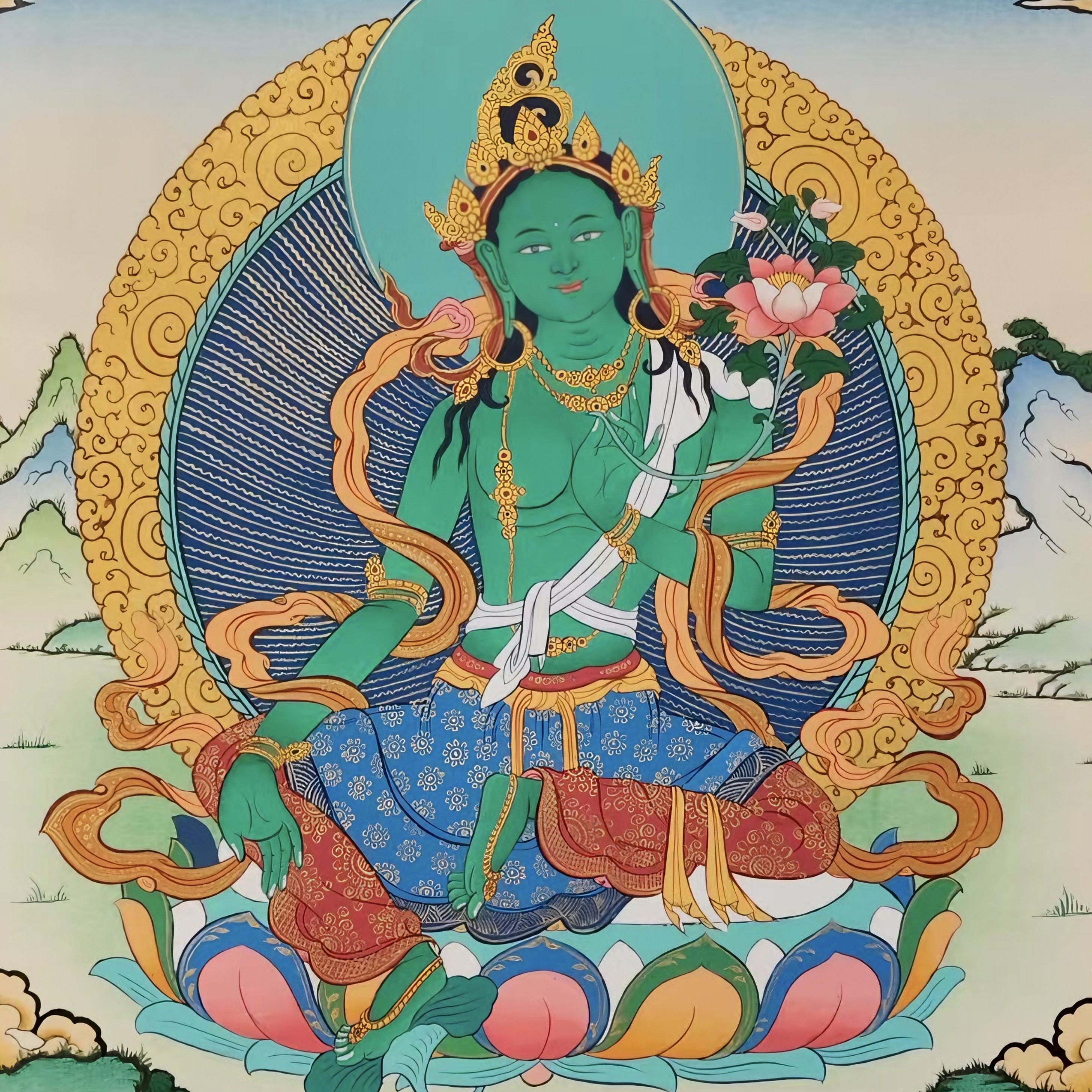纯手绘矿物料精品小桌板人物唐卡尺寸20*30