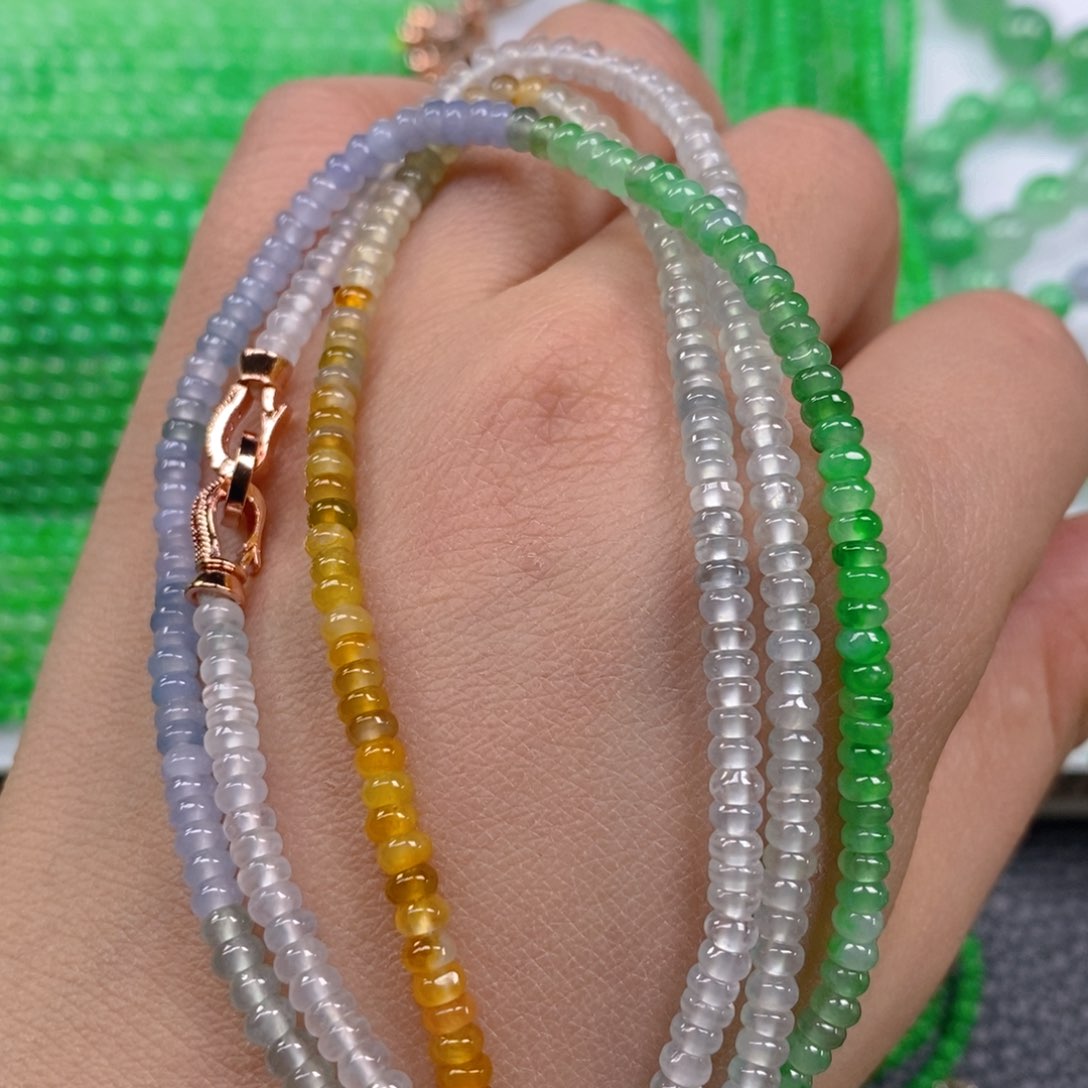 翡翠颈饰未镶嵌高冰种多宝算盘珠项链3.8m' m