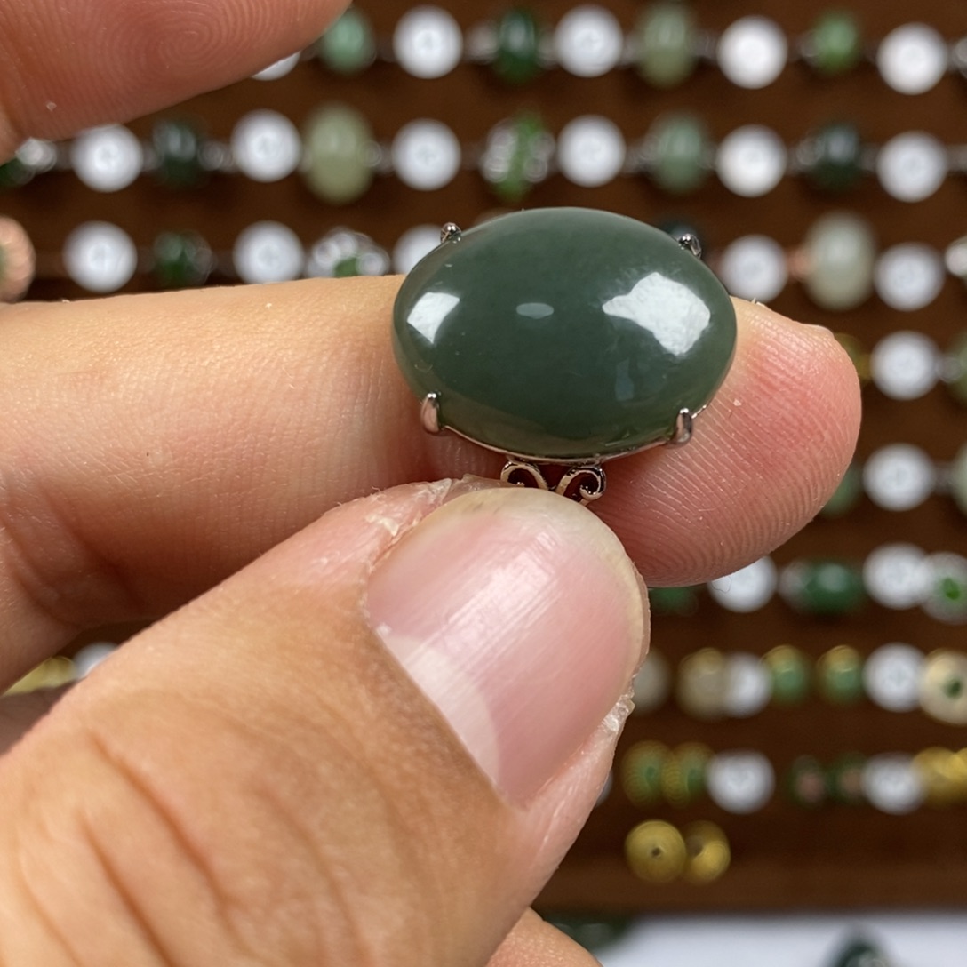 和田玉（青玉）戒指合金小*果