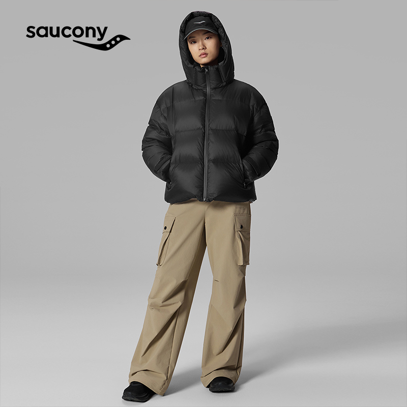 Saucony索康尼官方女运动休闲宽松舒适抽绳设计短款羽绒服