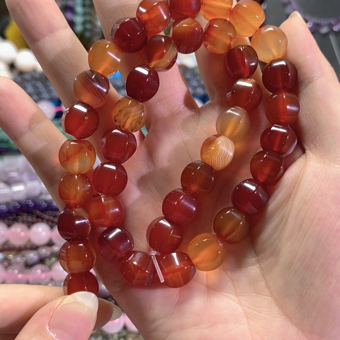 未镶嵌玛瑙/玉髓珠宝半成品红玛瑙瓜珠一条卡11mm