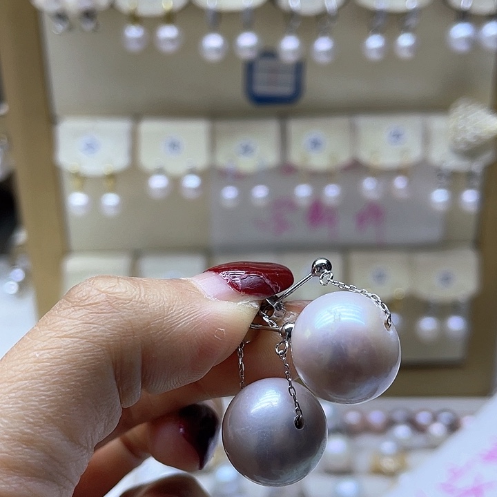 银S925镶嵌淡水珍珠耳饰