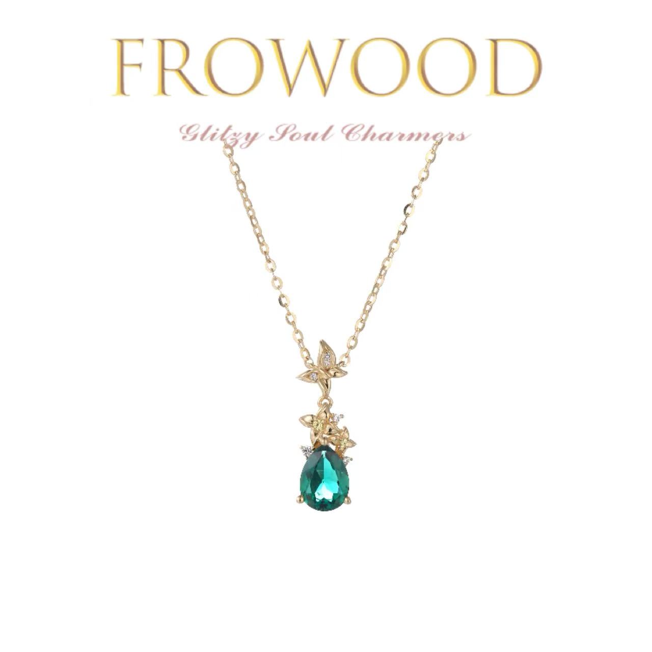 培育祖母绿925银项链【花上蝶】0.9CT镶嵌水滴简约气质.银镀金#0135