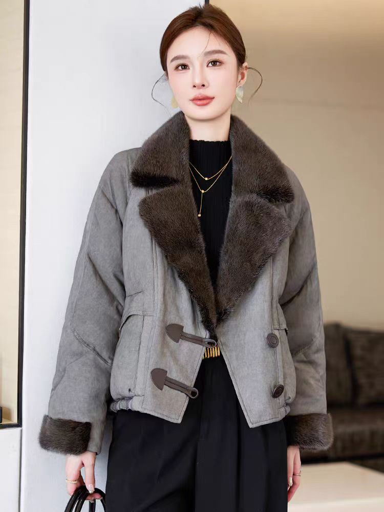 欧货正品2025秋冬新款海宁水貂毛皮草鹅绒服外套女短款羽绒服上衣