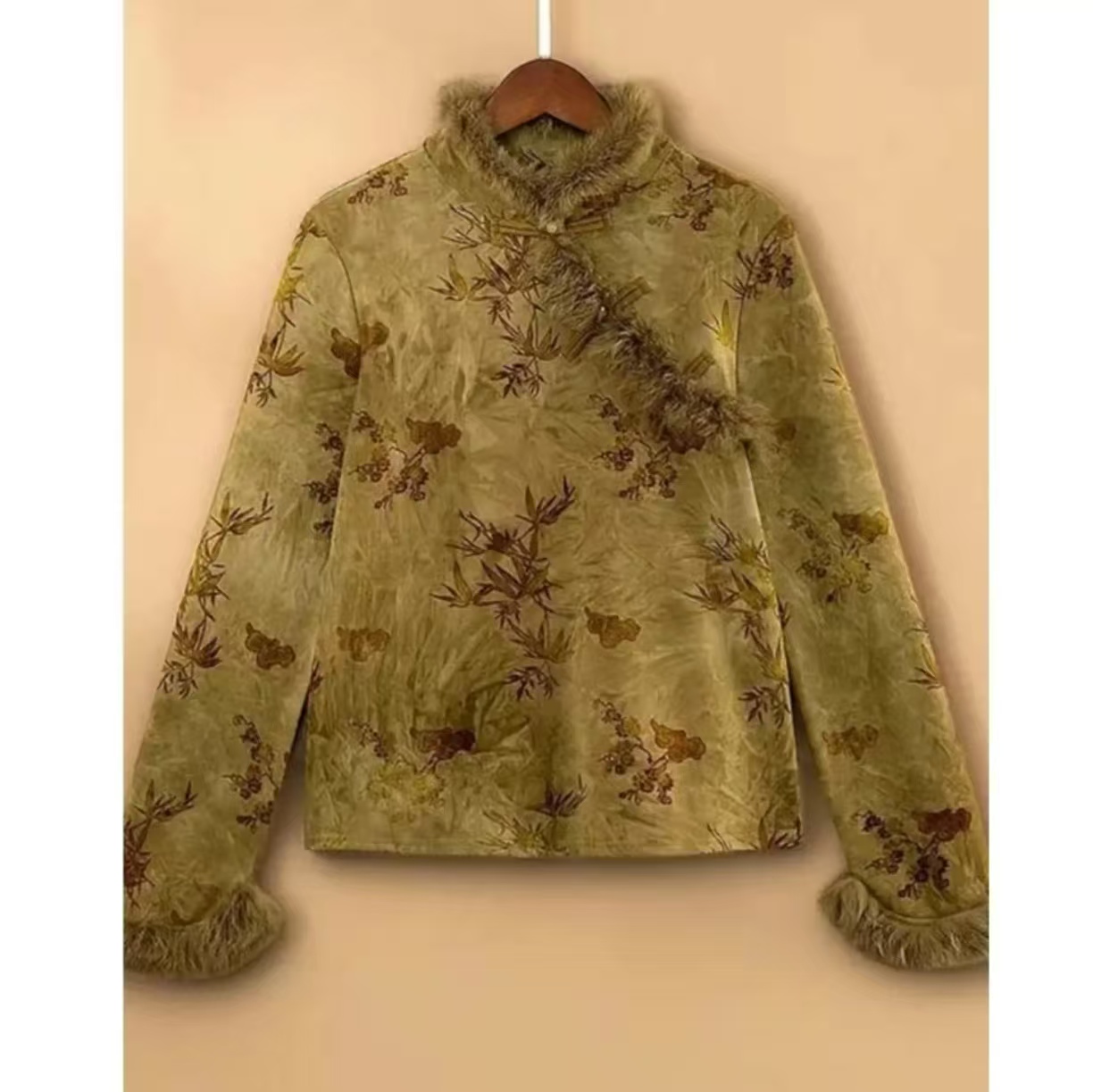 竹芝瑶 新中式文艺新款重工印花上衣