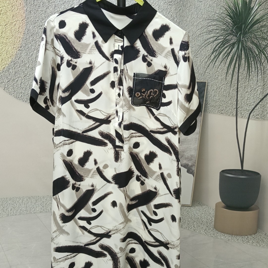 POLO领印花印染七分袖夏季衬衫外套宽松潮流连衣裙A791