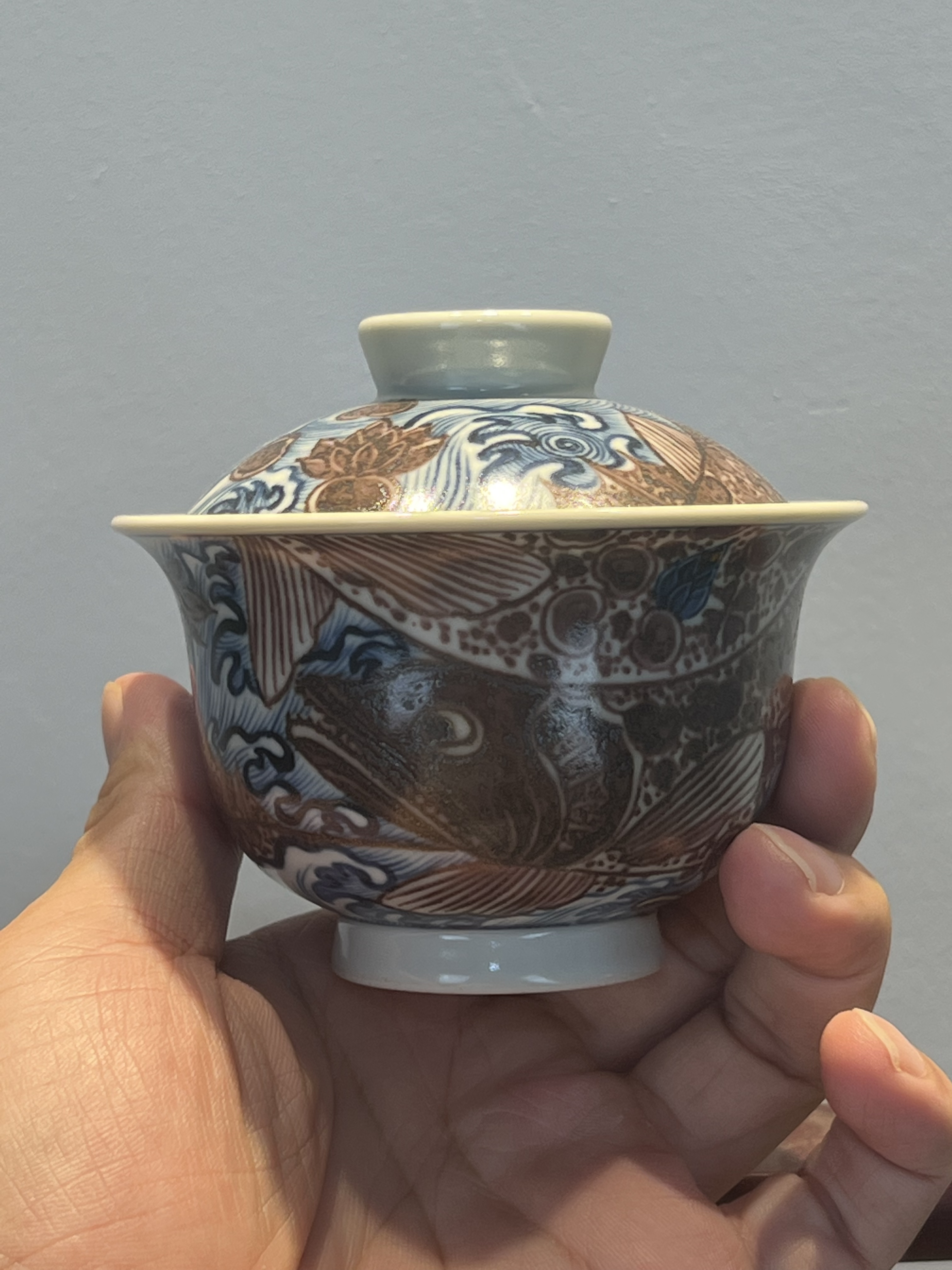中式青花釉里红龙纹杯子景德镇手工陶瓷家居仿古装饰复古精品摆件