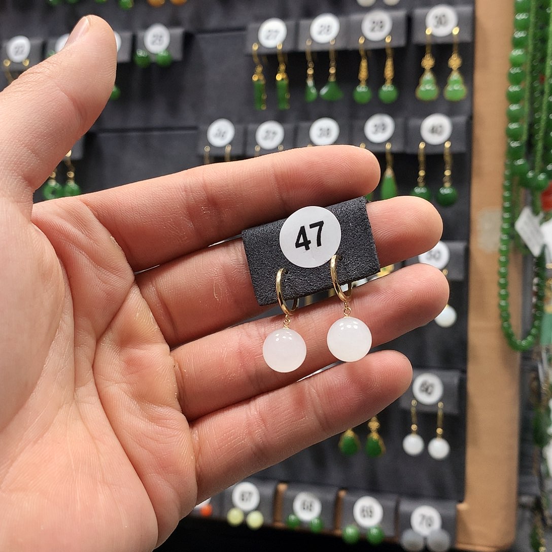 和田玉耳饰18K金镶嵌