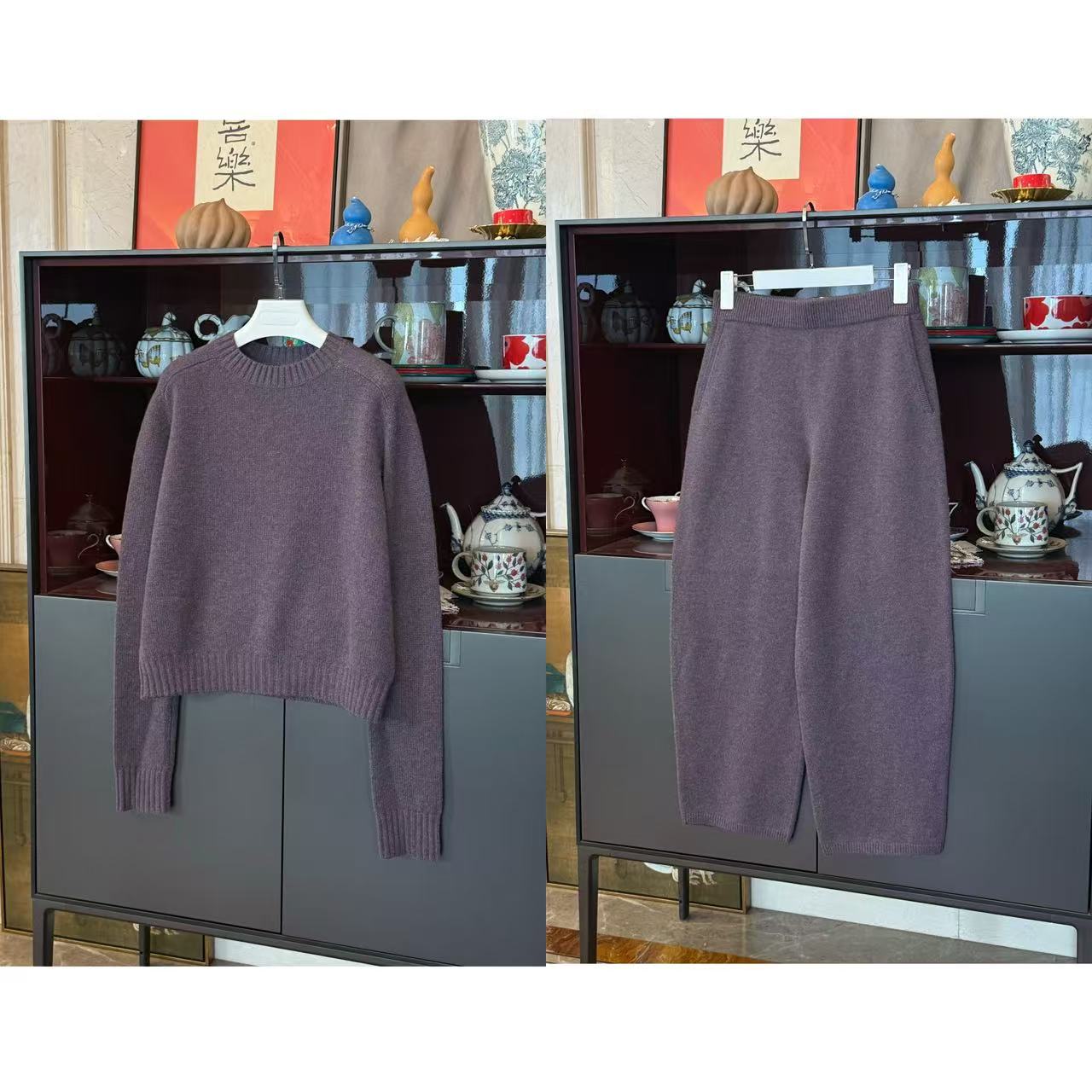 MYL 2025秋冬新品羊绒灰色针织衫套头上衣松紧腰束口裤脚时尚套装