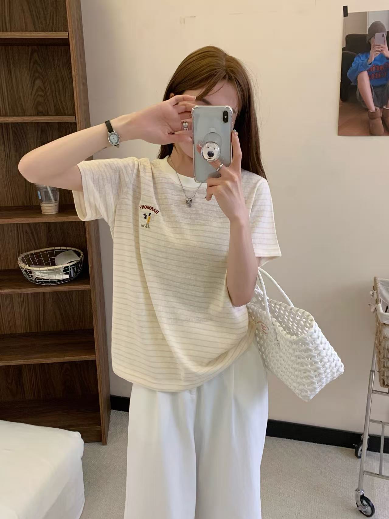 3285款，刺绣条纹，T恤