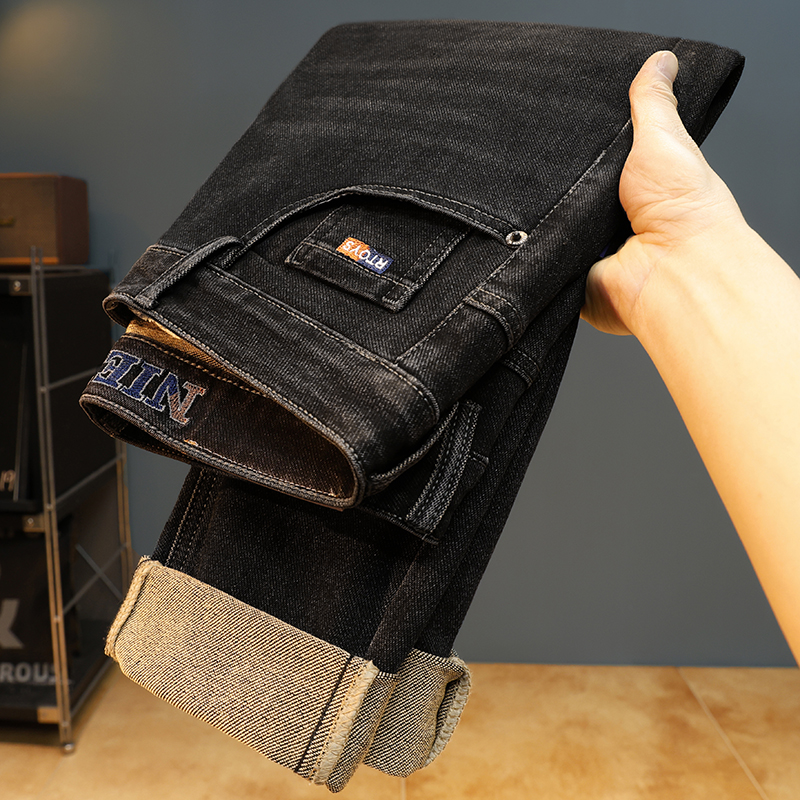 高端弹力牛仔裤男士修身潮牌大码黑灰色休闲百搭小直筒男裤子潮流