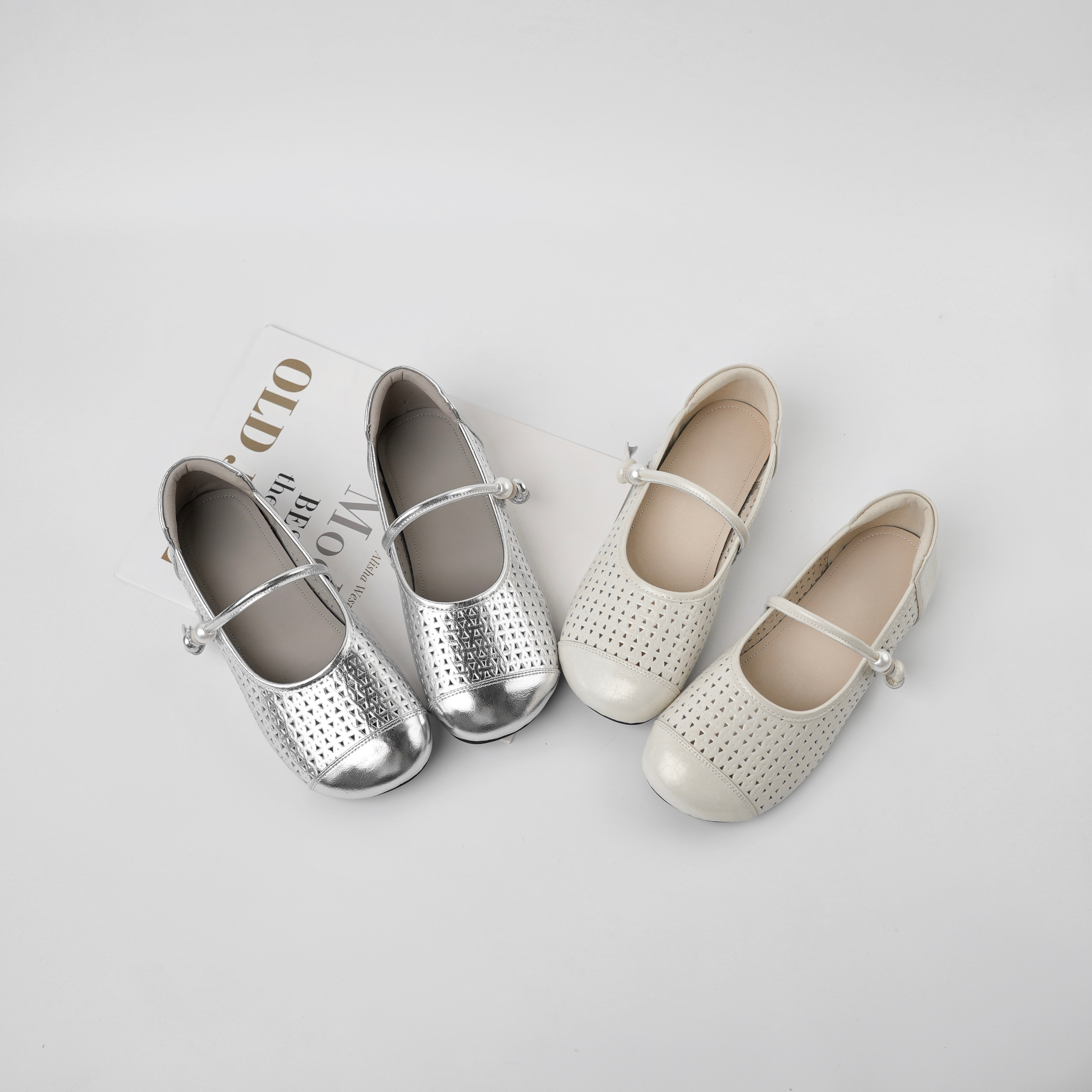 【Dhh】跟2cm•牛皮•包头夏浅口单鞋女镂空洞洞平底透气超软玛丽珍鞋