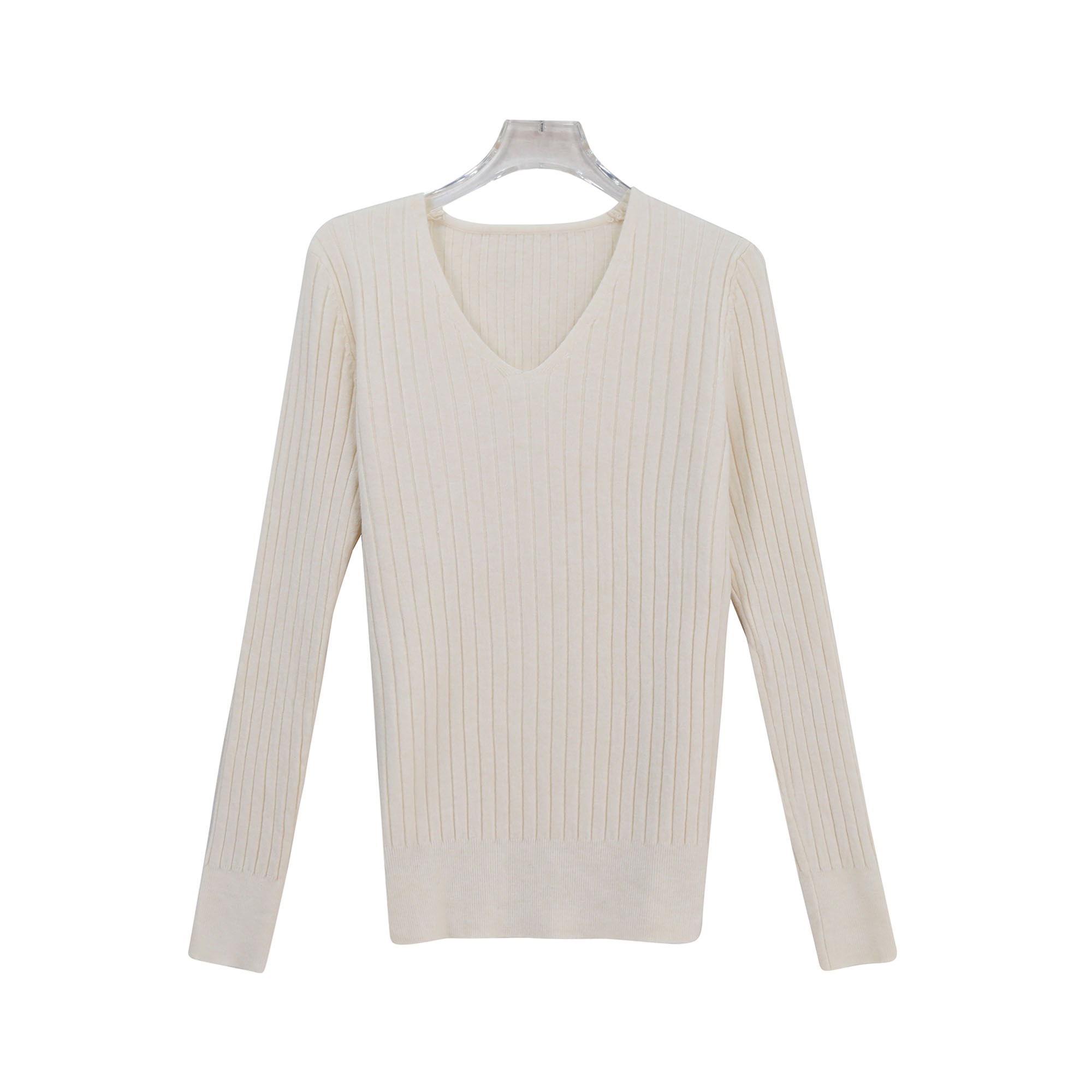 修身显瘦气质长袖百搭V领纯色针织衫X27745