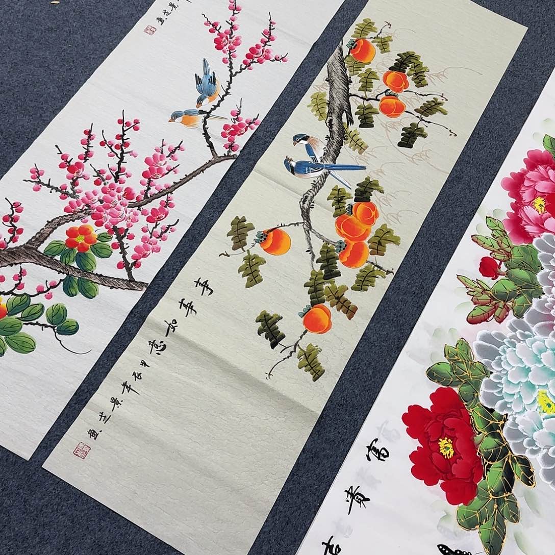 国画尺寸35X140手绘作品 