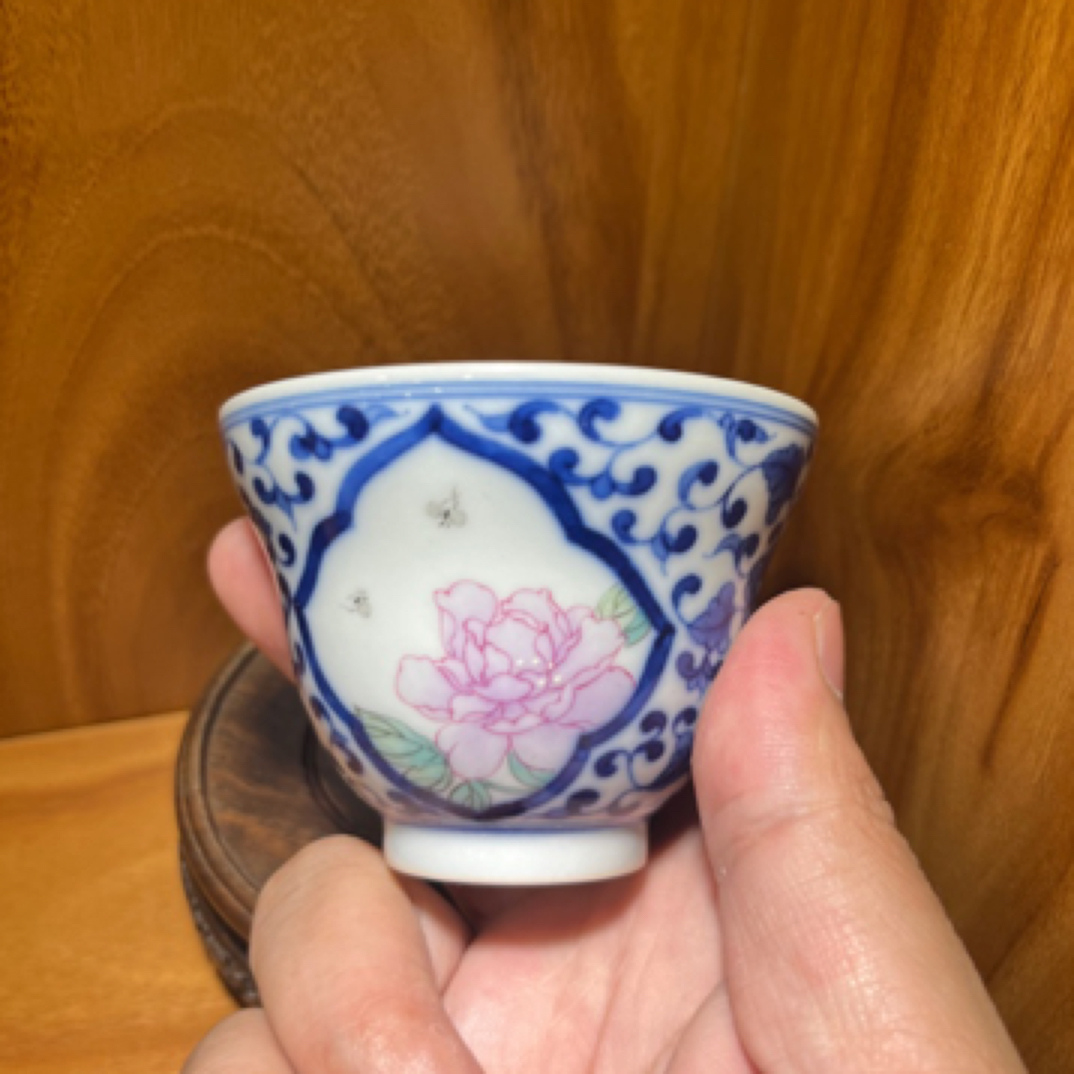 熙工坊 陶瓷手绘主人杯 青花粉彩缠枝花蕊 全手工 景德镇高温瓷