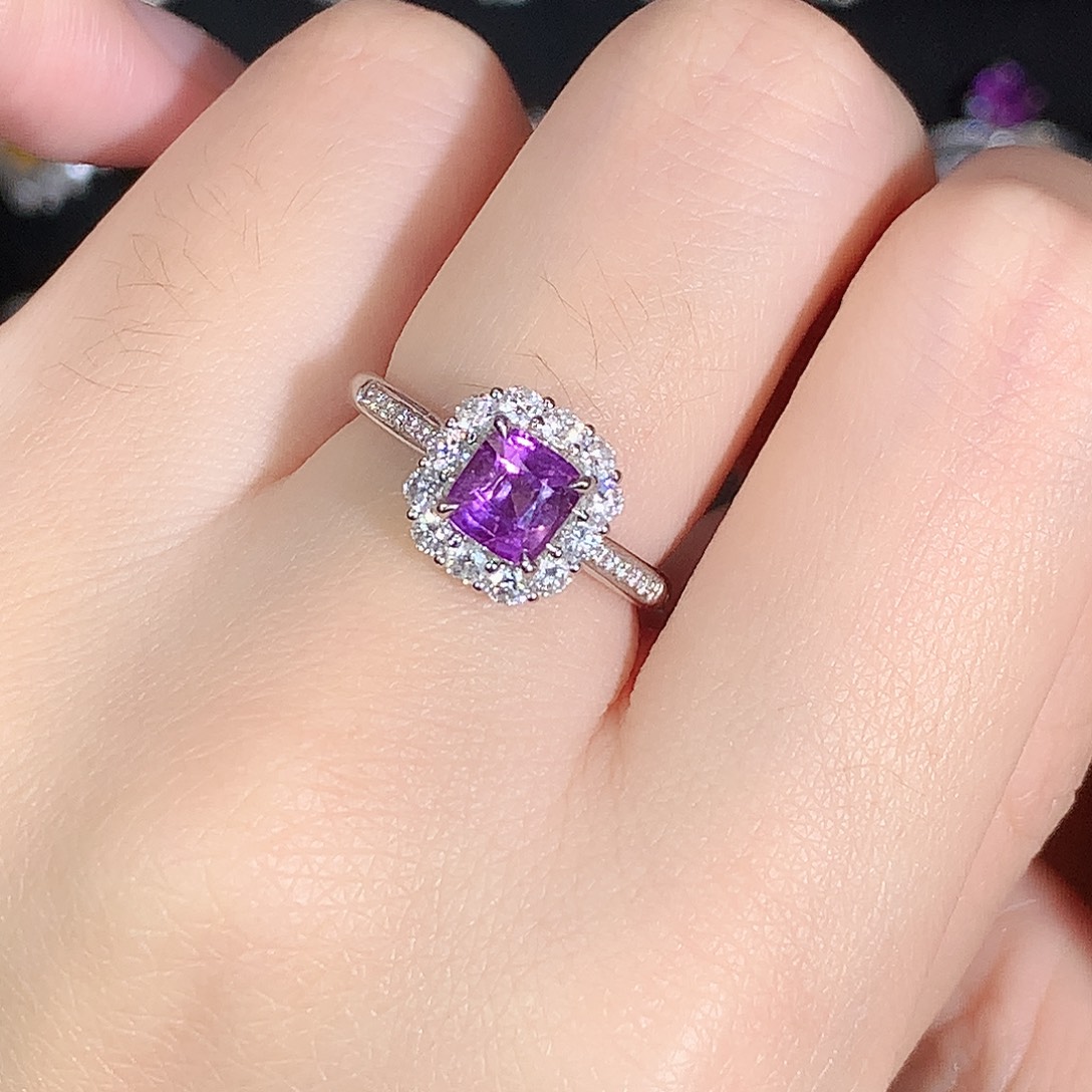 彩色蓝宝石戒指18K金镶嵌1.12ct/天然宝石/七天无理由