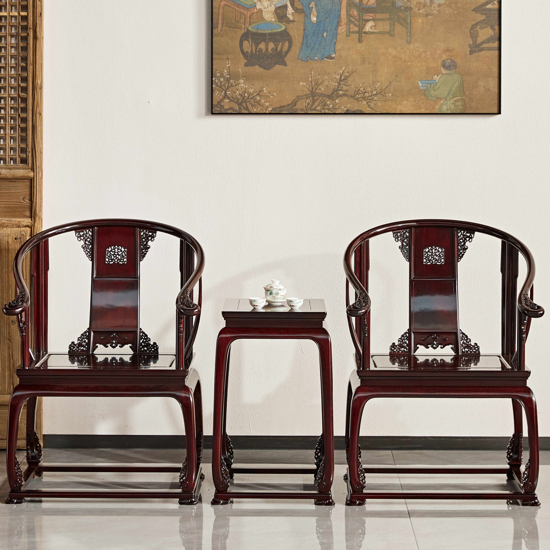 皇宫赞比亚血檀皇宫椅三件套65×50×49总高99茶几48×38×68