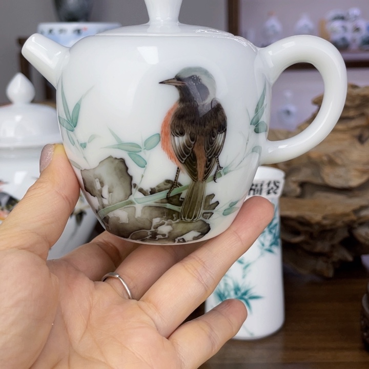 杯单壶手绘釉下彩