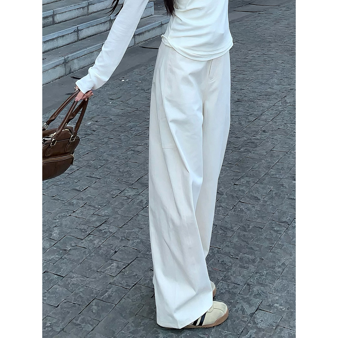 尔给春夏弯刀裤女宽松外穿黑色拖地垂感直筒宽松百搭休闲直筒裤