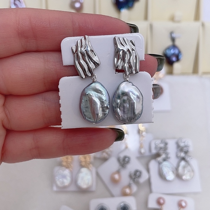 淡水珍珠耳饰合金优化纽扣巴波纹配件银针