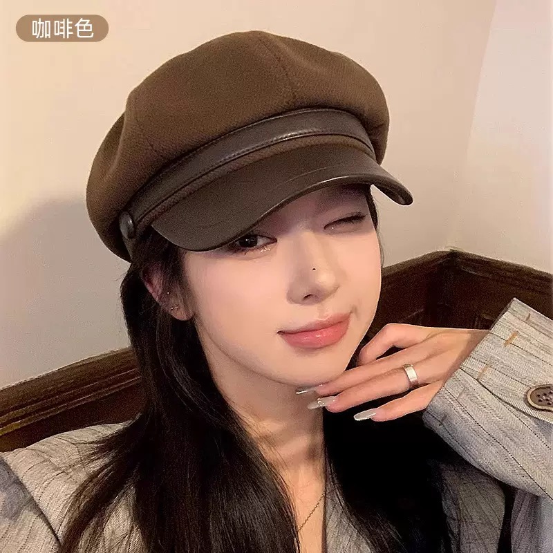 秋冬帽子冬季ins秋季气质文艺复古八角女帽八角帽