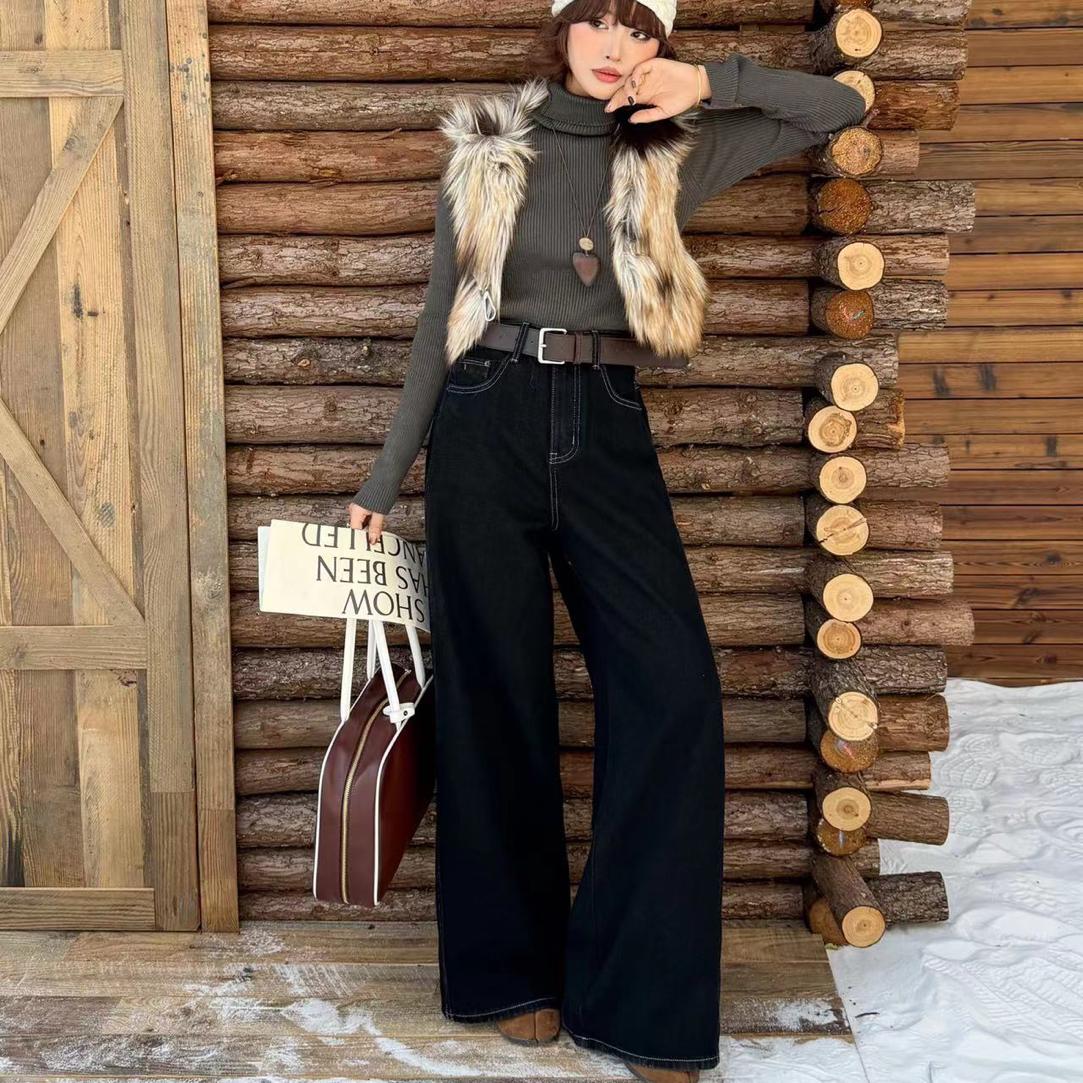 冬季高腰显瘦加绒阔腿裤805