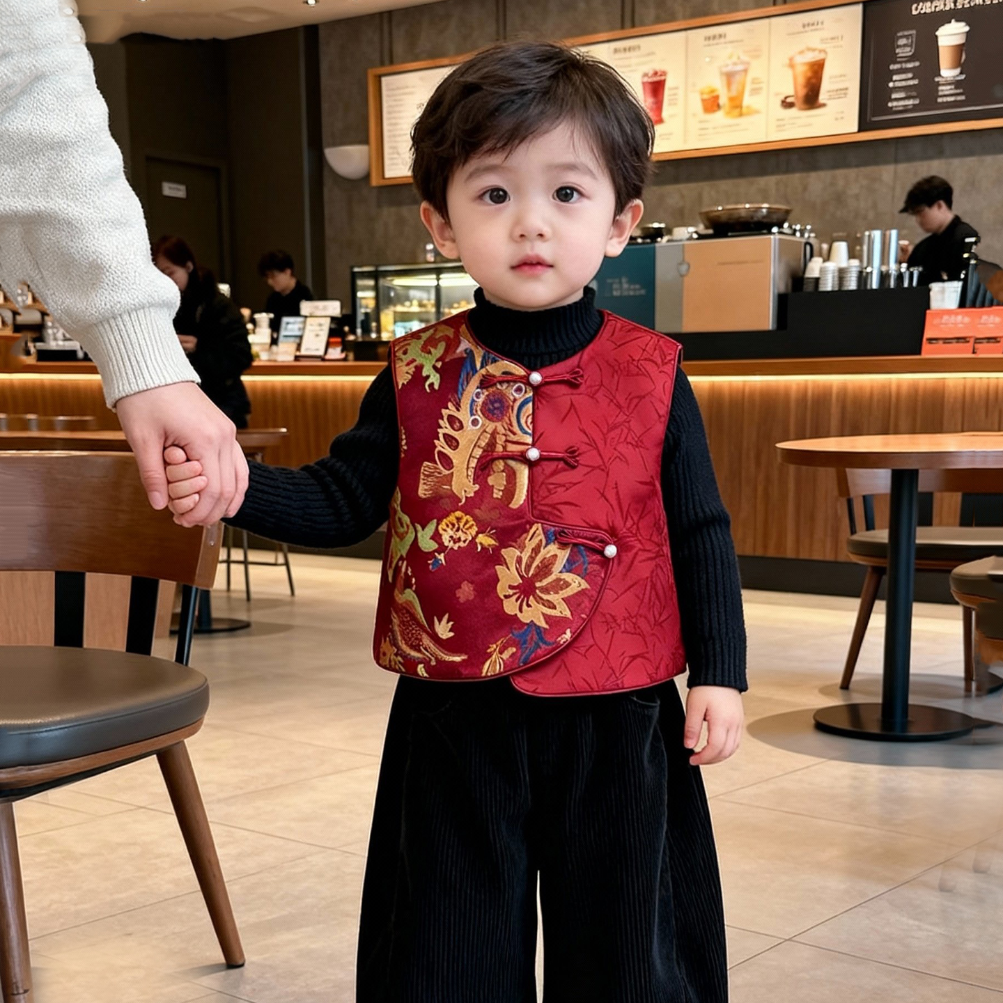 新年限定男女童新中式改良版旗袍马甲新年服喜庆刺绣夹棉唐装马甲