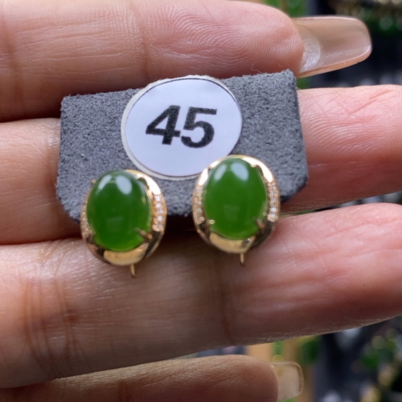 【闪购商品】和田玉耳饰18K金镶嵌9x7x5.7mm重金耳饰