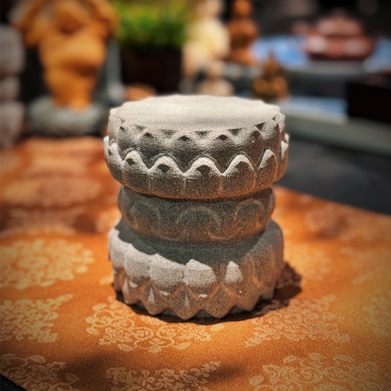 高端青石双莲花底座茶室摆件花盆佛像绿植盆景茶桌底座工艺品底座